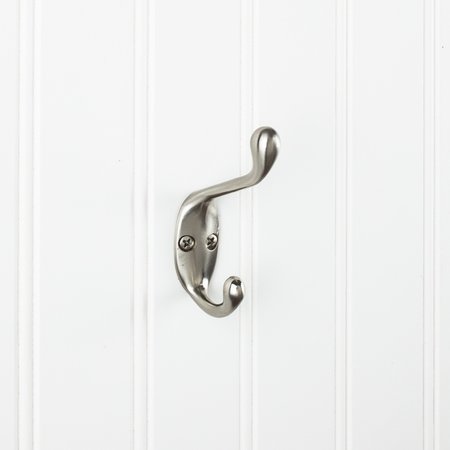 ELEMENTS BY HARDWARE RESOURCES 3-3/8" Satin Nickel Small Transitional Double Prong Wall Mounted Hook YD40-337SN